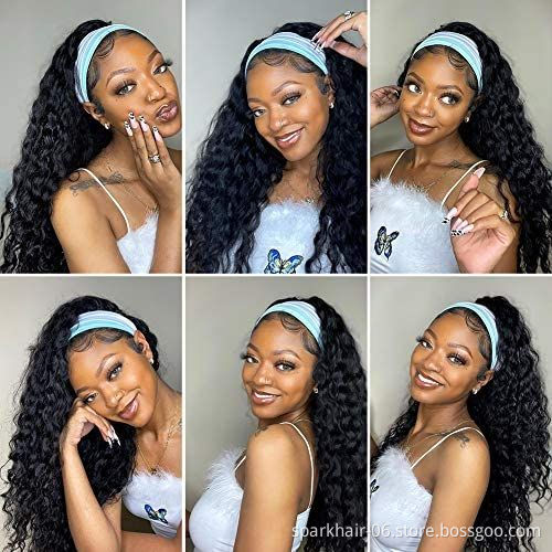 Full Cuticle Deep Curly Headband Wigs Human Hair GlueLess None Lace 10A Virgin Peruvian Head Band Human Hair Wigs